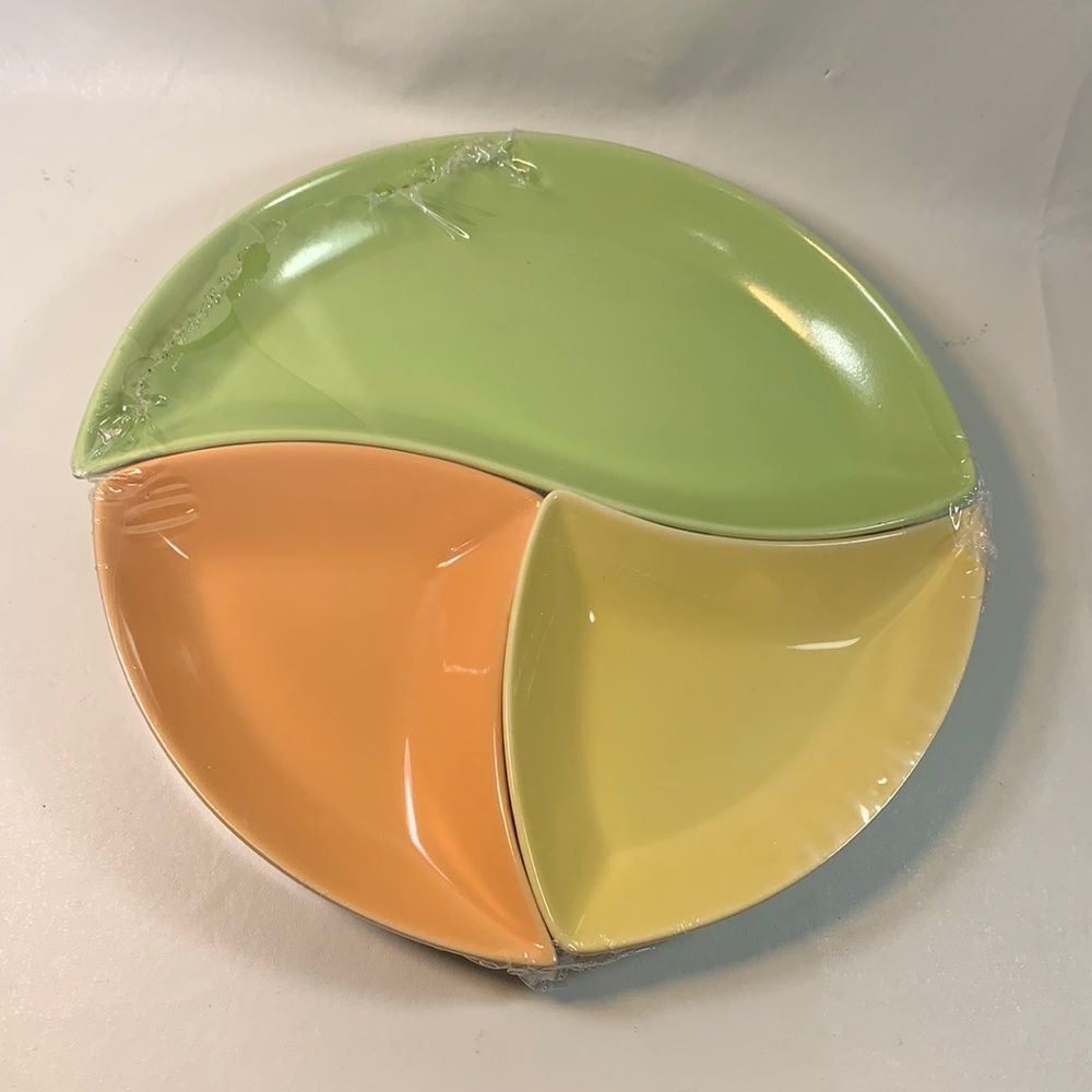 Citrus Round 3 Separate Piece Melamine Serving Set Orange Green Yellow New